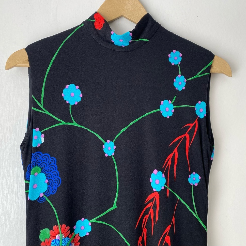 Vintage Adele Simpson Mock Neck Artsy Floral Print Sleeveless Maxi Dress S/M - Picture 2 of 12